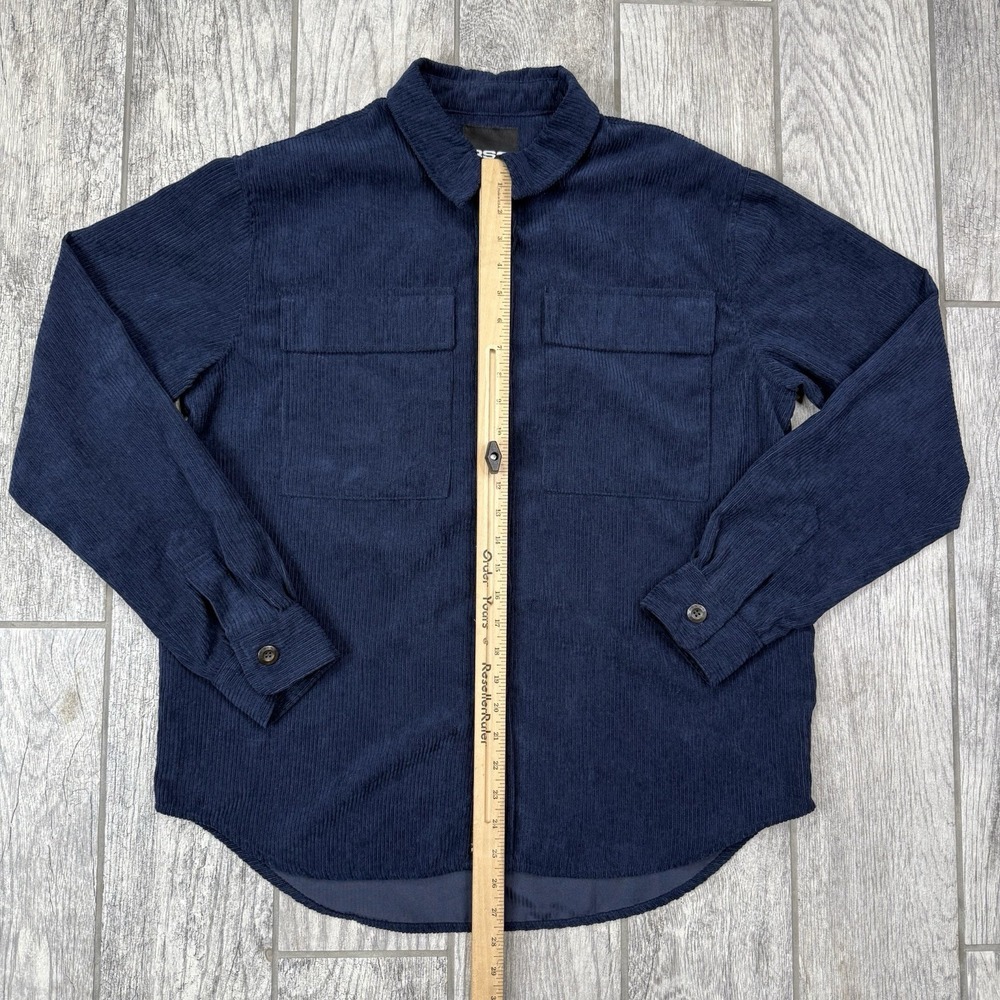 RSQ Blue‎ Corduroy Button Down Long Sleeve 100% Polyester Shirt Size Medium - Picture 2 of 9